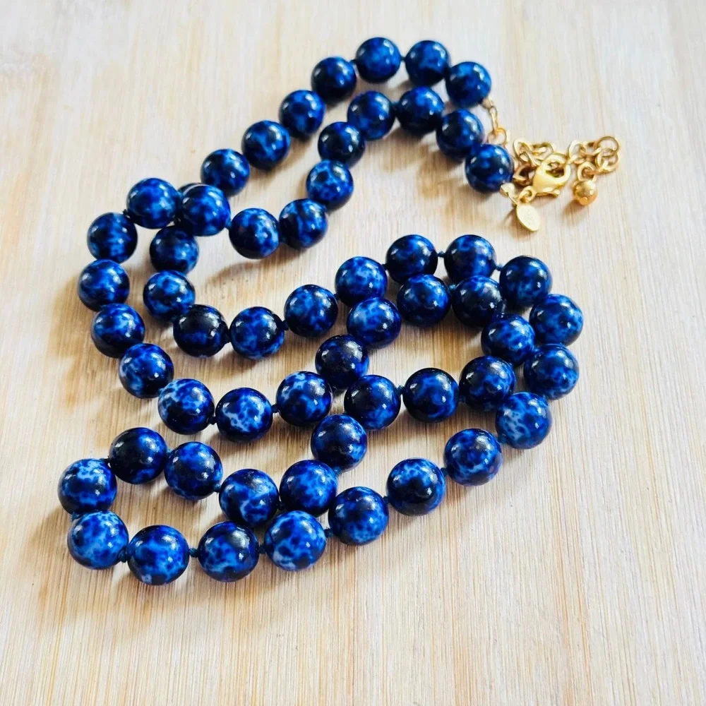 VTG‎ Joan Rivers Classic Blue Glass Beaded Elegant Necklace Gold Plated Signed